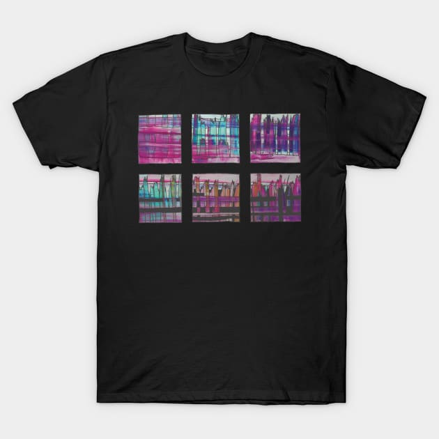 Liminal Space in Pink, Teal and Purple through 6 windows T-Shirt by BlackArtichoke